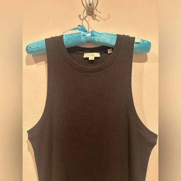 VINCE Ribbed High-Neck Tank Dress in Black / Size Large / - Picture 4 of 8